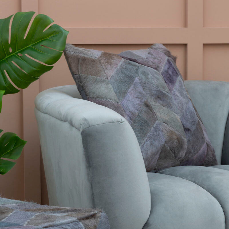 Bosie Safira Grey Chevron Hair On Leather Patchwork Cushion