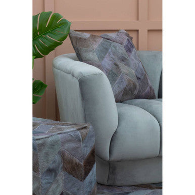 Bosie Safira Grey Chevron Hair On Leather Patchwork Cushion