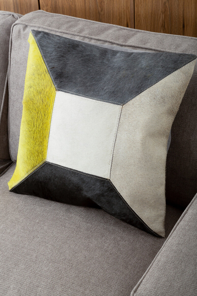 Bosie Safira Geometric Hair On Leather Patchwork Cushion
