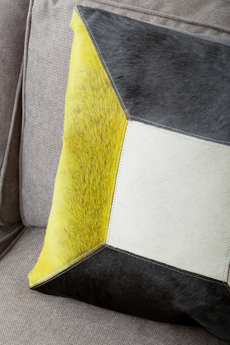 Bosie Safira Geometric Hair On Leather Patchwork Cushion