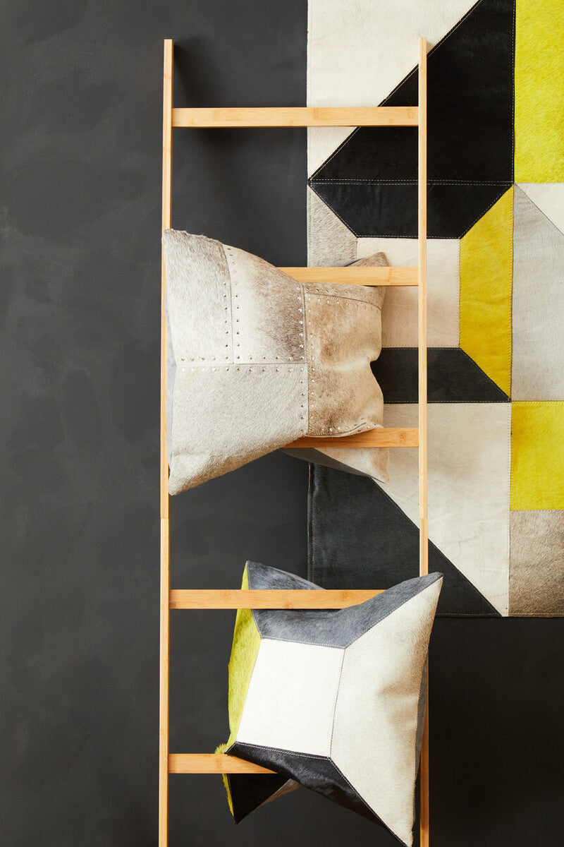 Bosie Safira Geometric Hair On Leather Patchwork Cushion