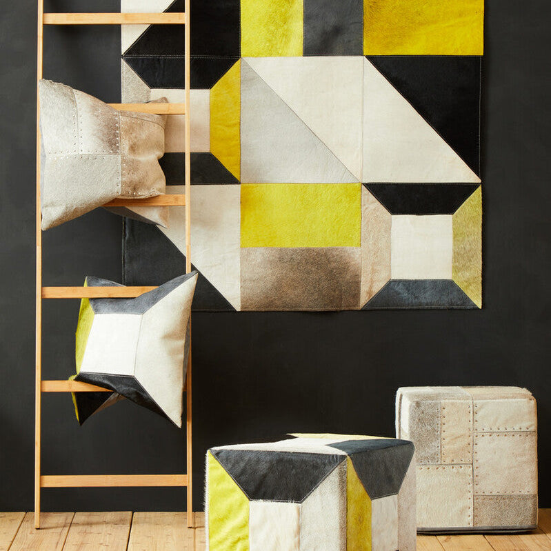Bosie Safira Geometric Hair On Leather Patchwork Cushion