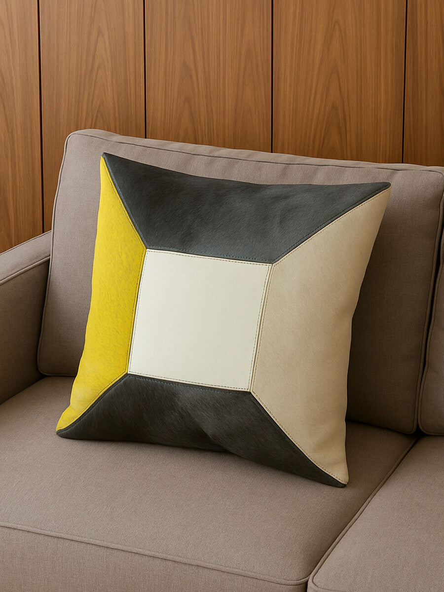 Bosie Safira Geometric Hair On Leather Patchwork Cushion