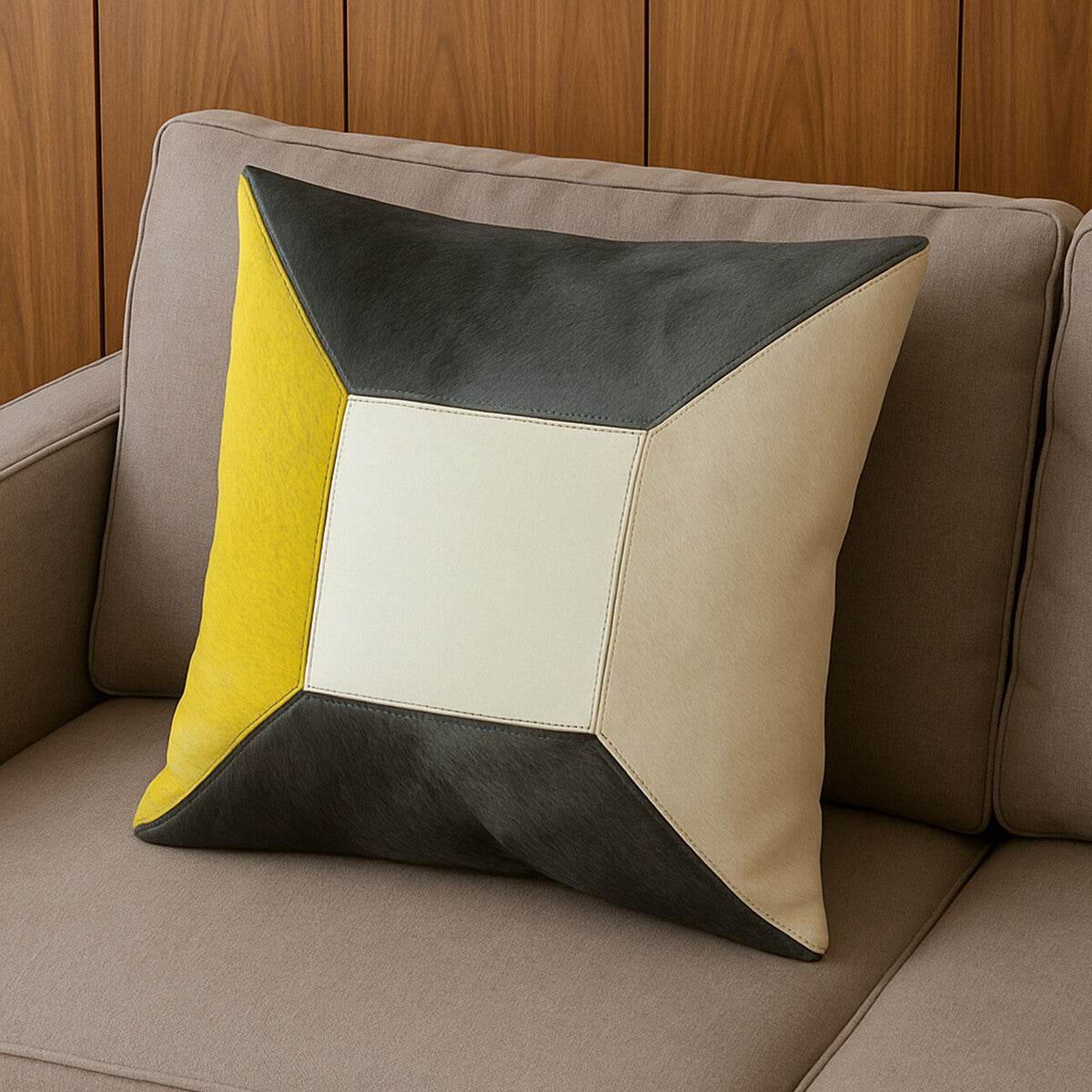 Bosie Safira Geometric Hair On Leather Patchwork Cushion