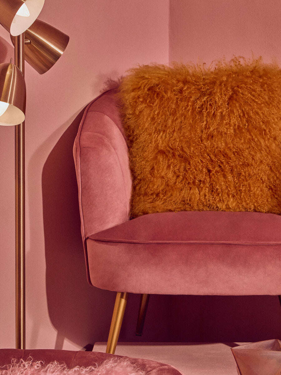 Bosie Real Mongolian Fur Ochre Square Cushion
