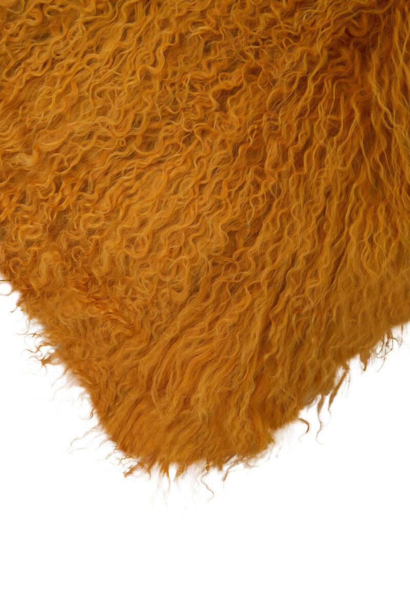 Bosie Real Mongolian Fur Ochre Square Cushion