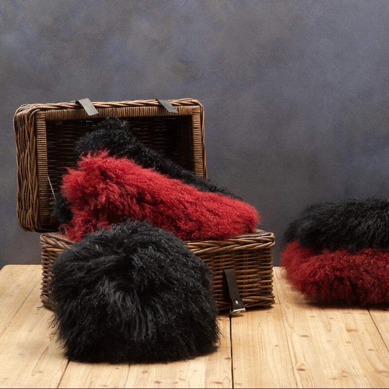 Bosie Real Mongolian Fur Maroon Square Cushion