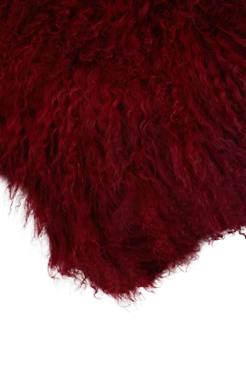 Bosie Real Mongolian Fur Maroon Square Cushion