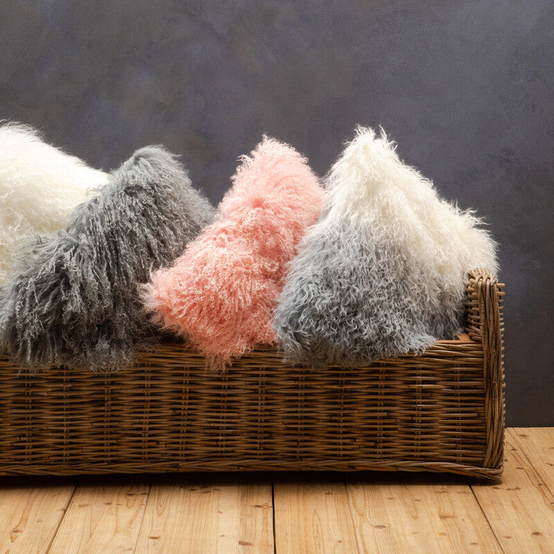Bosie Real Mongolian Fur Grey Ombre Square Cushion