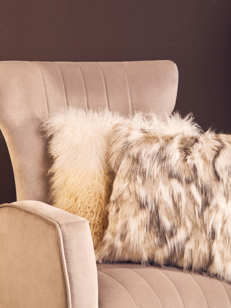 Bosie Real Mongolian Fur Natural Ombre Square Cushion