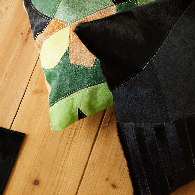 Bosie Safira Black & Grey Hair On Leather Cushion