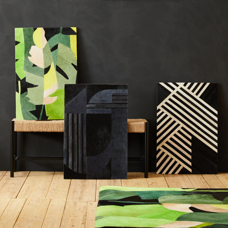 Safira Botanical Hair On Leather Patchwork Wall Art