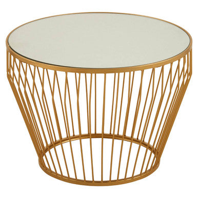 Gold Tapered Design Round Side Table With Mirrored Top, Avantis