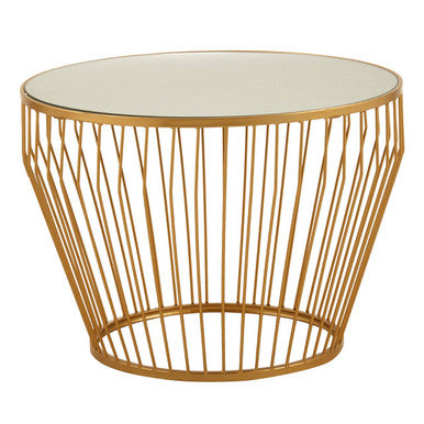 Gold Tapered Design Round Side Table With Mirrored Top, Avantis