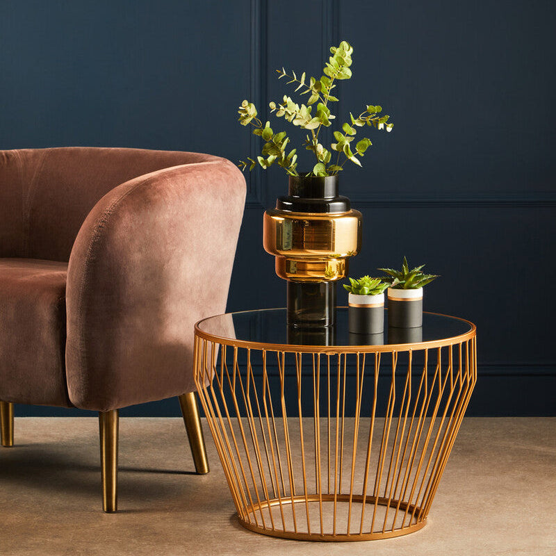 Gold Tapered Design Round Side Table With Mirrored Top, Avantis
