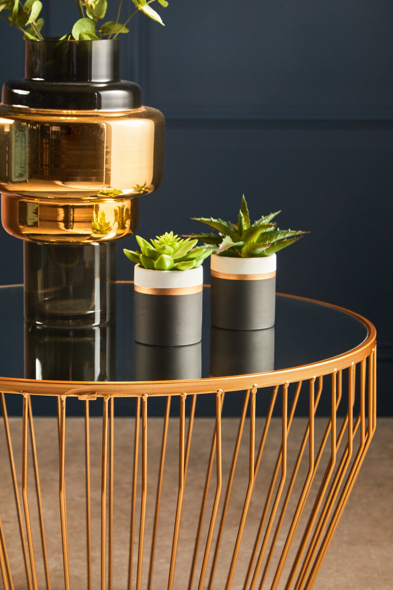 Gold Tapered Design Round Side Table With Mirrored Top, Avantis