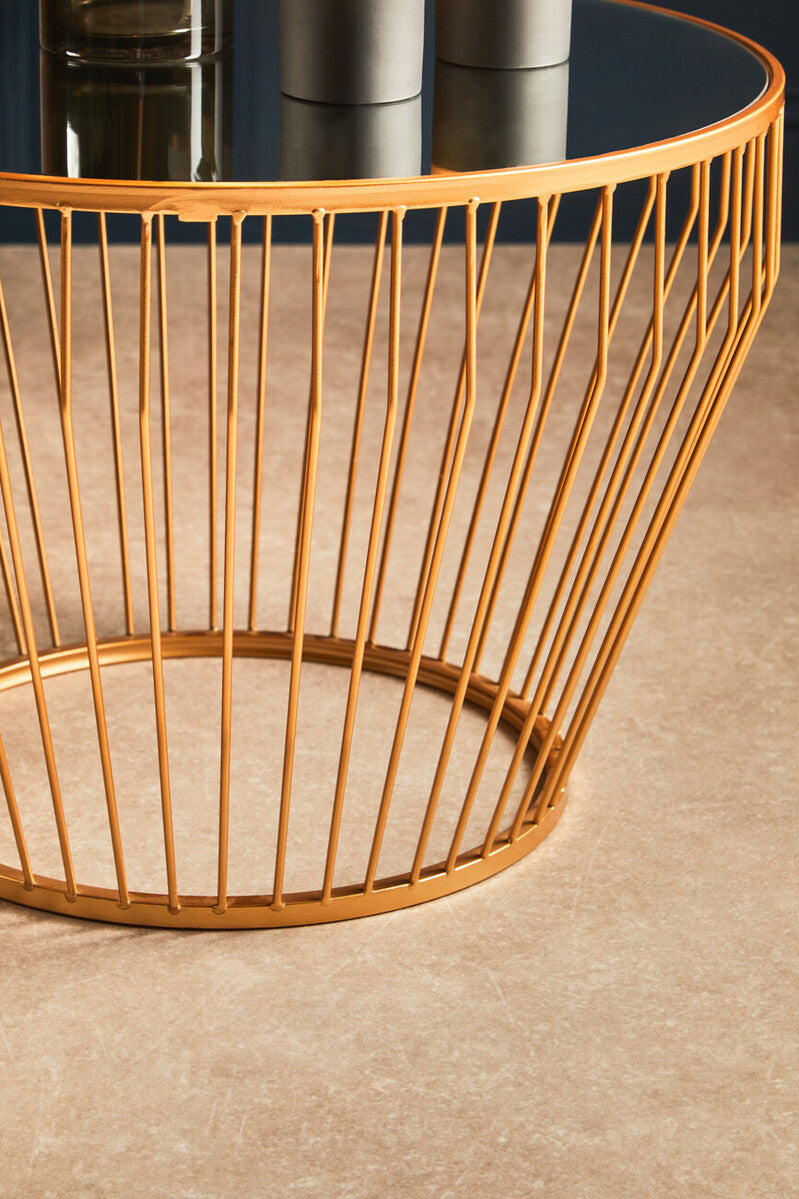 Gold Tapered Design Round Side Table With Mirrored Top, Avantis