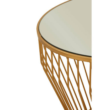Gold Tapered Design Round Side Table With Mirrored Top, Avantis