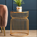 Gold Metal Wireframe Round Side Table With Mirrored Top, Avantis