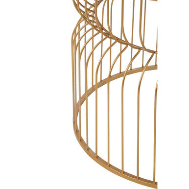 Round Mirrored Top Side Table With Gold Metal Wireframe Base, Avantis