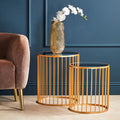 Set Of 2 Mirror Top Round Side Tables With Gold Frame, Avantis