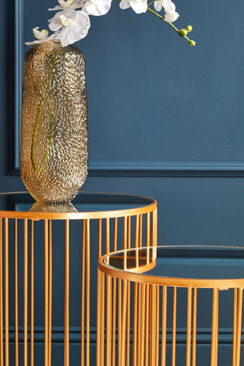 Set Of 2 Mirror Top Round Side Tables With Gold Frame, Avantis