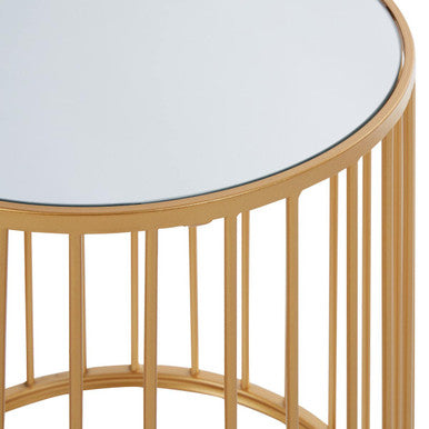 Set Of 2 Mirror Top Round Side Tables With Gold Frame, Avantis