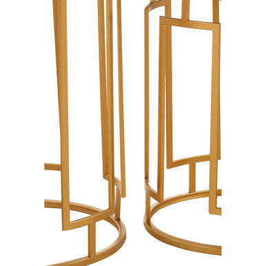 Set Of 2 Gold Mirrored Top Round Side Tables With Gold Metal Frame, Avantis