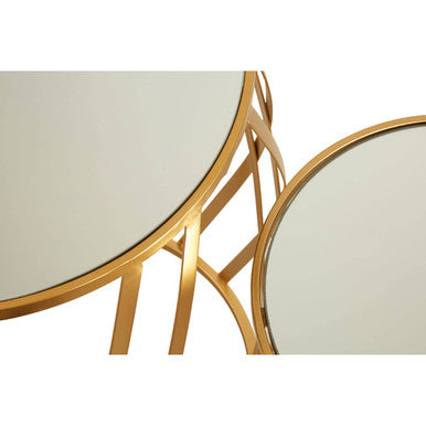 Set Of 2 Gold Mirrored Glass Top Side Tables With Gold Metal Cross Design Frame, Avantis