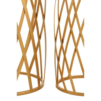 Set Of 2 Gold Mirrored Glass Top Side Tables With Gold Metal Cross Design Frame, Avantis