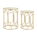 Set Of 2 Mirrored Glass Top Nesting Side Tables With Gold Champagne Metal Frame, Avantis