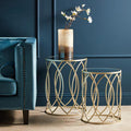 Set Of 2 Mirrored Glass Top & Gold Champagne Metal Frame Side Tables, Avantis