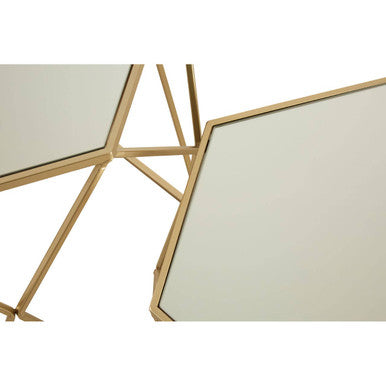 Set Of 2 Gold Hexagonal Mirrored Top Side Tables With Gold Metal Frame, Avantis