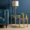 Set Of 2 Gold Hexagonal Frame Side Tables With Mirrored Glass Top, Avantis