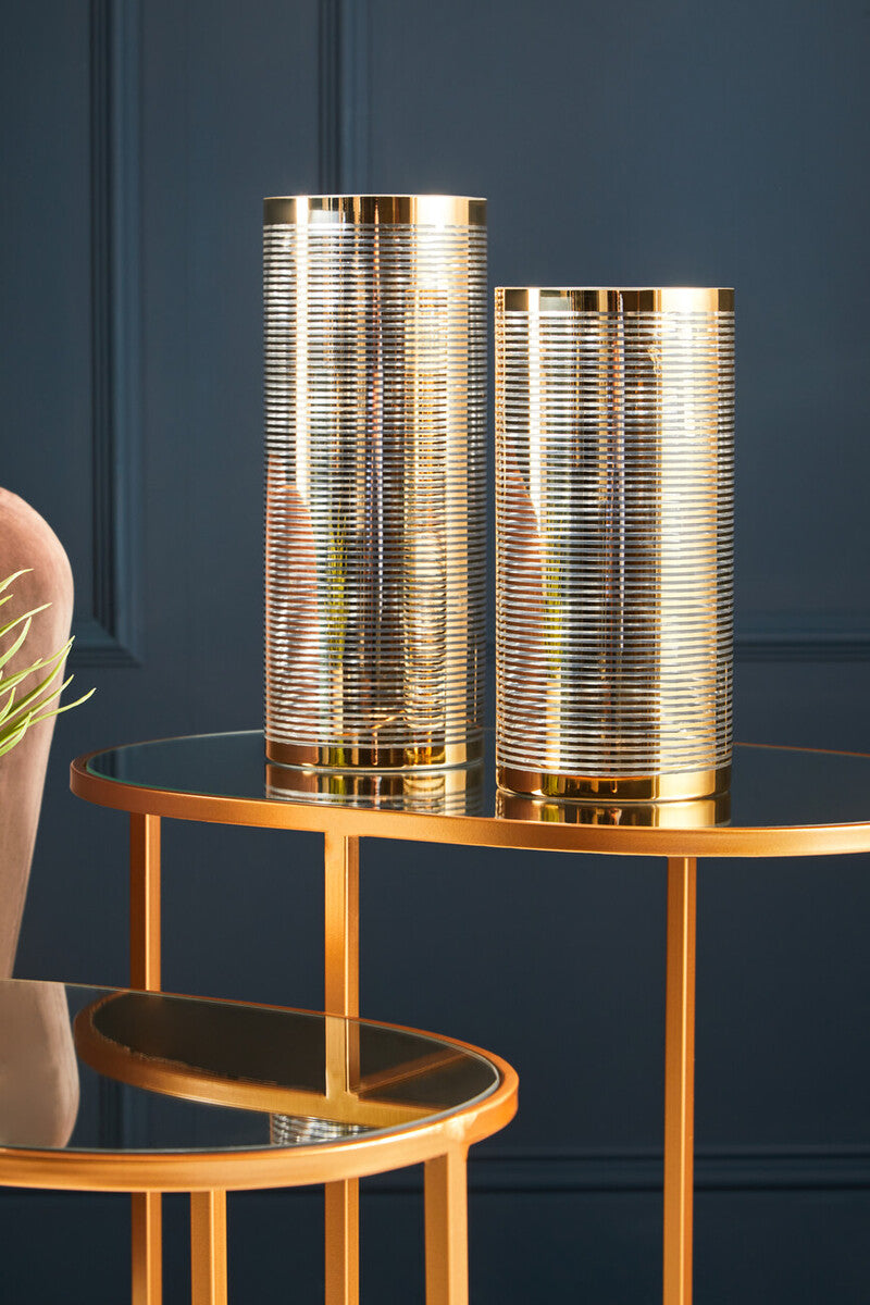Set Of 2 Mirrored Glass Oval Top Side Tables With Gold Metal Frame, Avantis