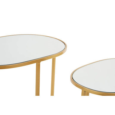 Set Of 2 Mirrored Glass Oval Top Side Tables With Gold Metal Frame, Avantis