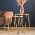 Set Of 2 Mirrored Glass Top Rectangular Side Tables With Gold Metal Hairpin Legs, Avantis