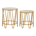 Set Of 2 Mirrored Glass Top Side Tables With Gold Hairpin Legs Rounded Design, Avantis