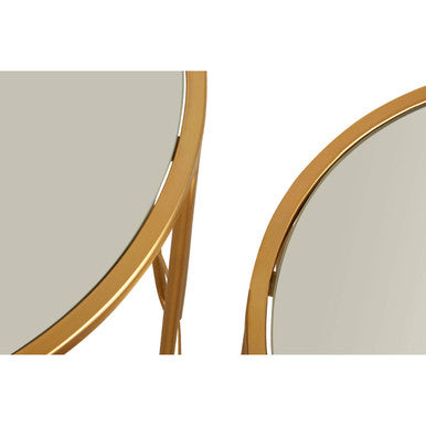 Set Of 2 Mirrored Glass Top Side Tables With Gold Hairpin Legs Rounded Design, Avantis