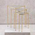 Set Of 3 Mirrored Glass Top Triangle Nesting Tables With Gold Champagne Metal Frame, Avantis