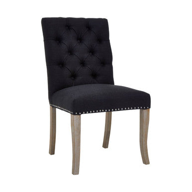 Kensington Townhouse Black Linen Dining Chair With Wooden Legs