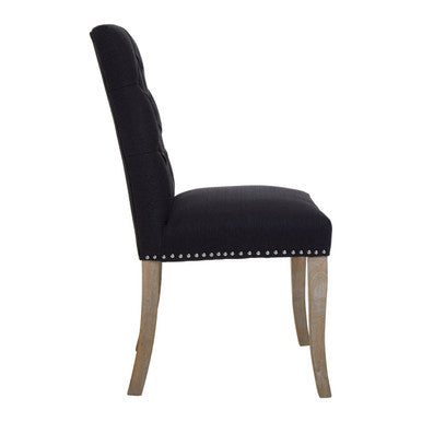 Kensington Townhouse Black Linen Dining Chair With Wooden Legs