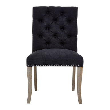Kensington Townhouse Black Linen Dining Chair With Wooden Legs