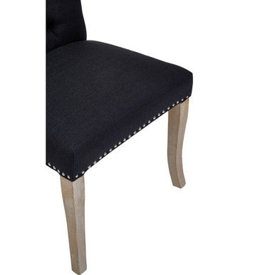 Kensington Townhouse Black Linen Dining Chair With Wooden Legs