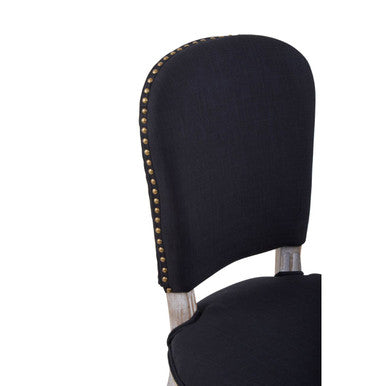 Kensington Townhouse Black Linen Dining Chair With Antique Wood Legs