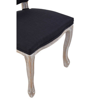 Kensington Townhouse Black Linen Dining Chair With Antique Wood Legs
