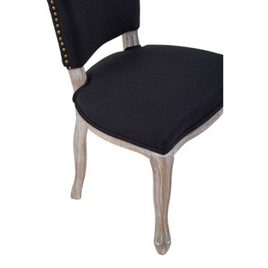 Kensington Townhouse Black Linen Dining Chair With Antique Wood Legs