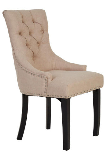 Kensington Townhouse Natural Linen Dining Chair With Dark Legs