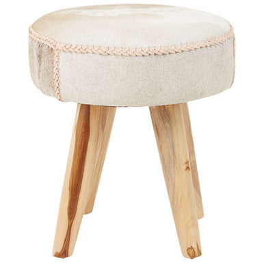 Kendari Hair On Leather & Teak Stool