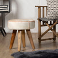 Kendari Hair On Leather & Teak Stool
